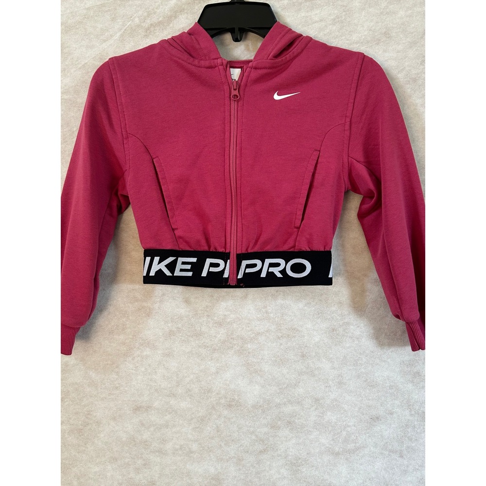 Nike Pro Dri-FIT Womens Pink‎ Cropped Full Zip Hoodie Logo Waistband XS